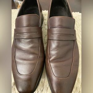 Hugo Boss Penny Loafers Men's 8 Dark Brown Leather Dress, runs large